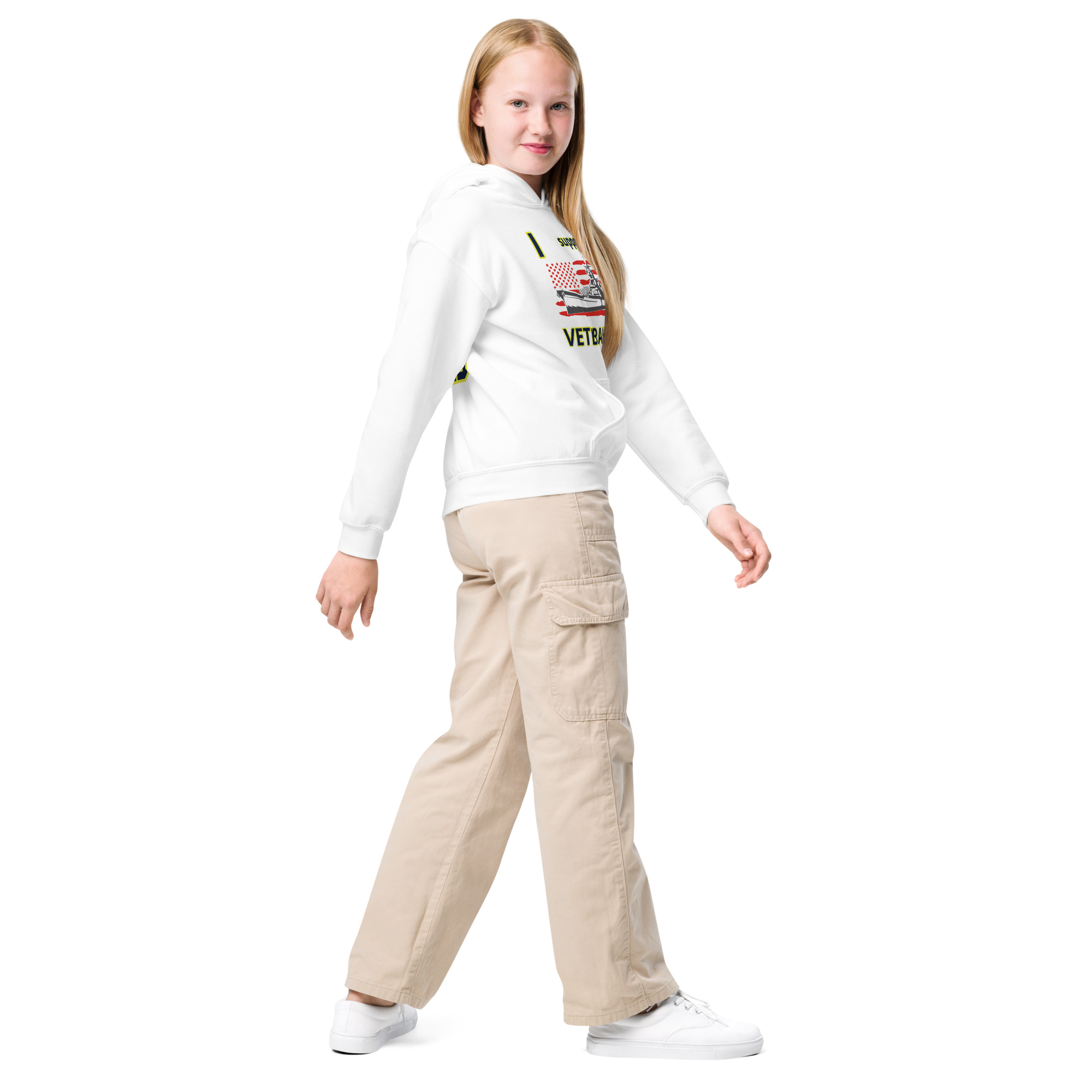 I SUPPORT VETERANS TOO SIKS Kids Fleece Hoodie - Image 27